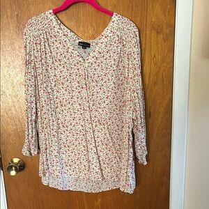 Jones New York Pink and White Smocked Blouse